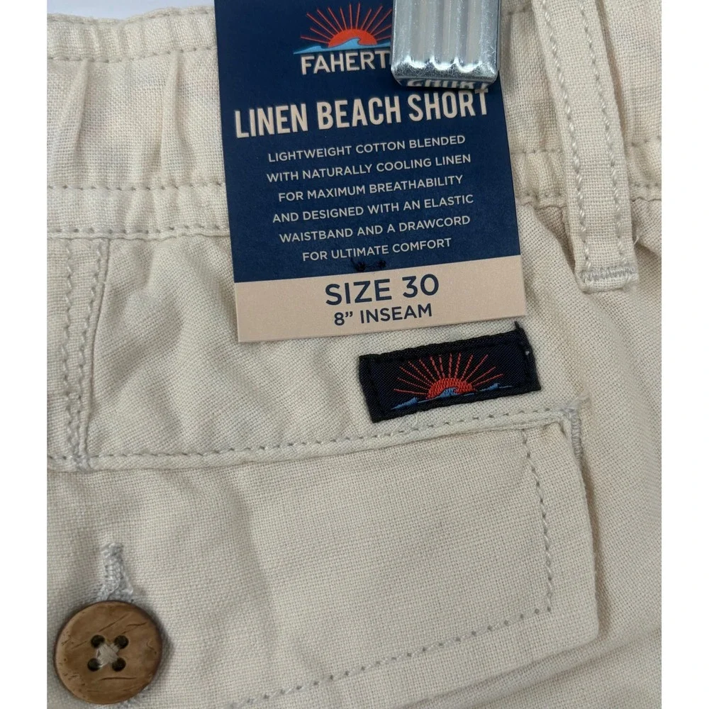 Faherty Resort Style Preppy Linen All Day Beach Short‎ Cream Sand Color New